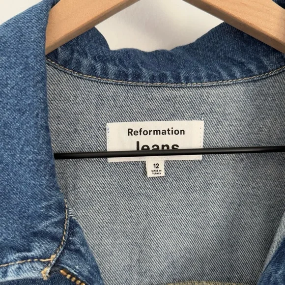 Reformation 12 Loeb Denim Mini Dress 1/4 Zip Up western country festival - Picture 3 of 9